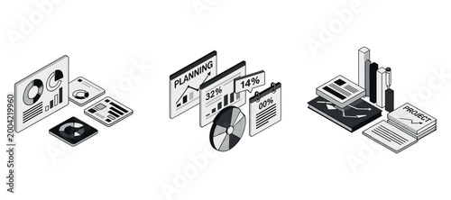 Data dashboards displaying analytics on desktop workspace