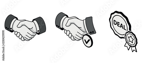 Business handshake indicating agreement in white icon set