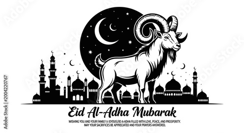 Photos Eid Al-Adha Celebration, Goat Symbol, Mosque Background, Graphic Design, Festive