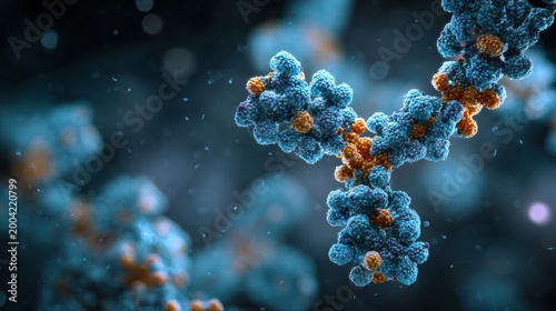 Detailed 3D Render of Antibody Molecular Structure in High Fidelity