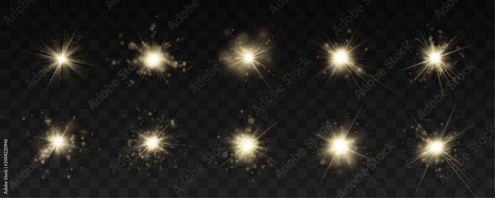 Fototapeta premium Bright flare bursts behind abstract horizon line. Warm light fills minimal composition space. Vector illustration for sunrise inspired design.