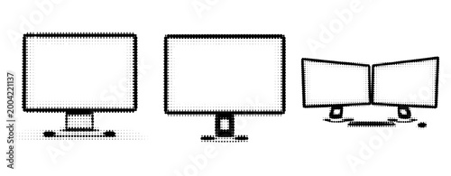 Computer monitor icons showing adjustable display positions on white. not ideal dots