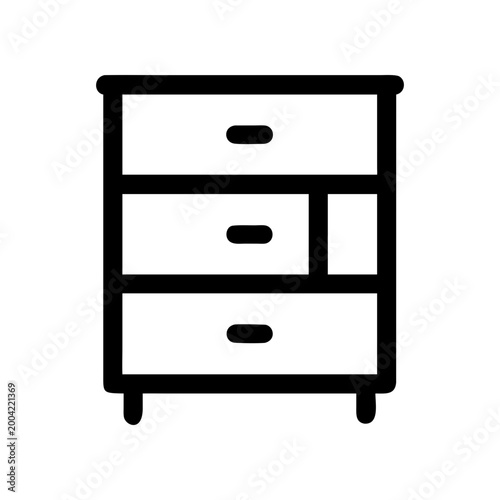 Illustration of a three drawer dresser unit on transparent background silhouette