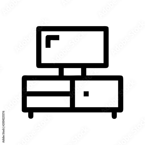 Television and cabinet furniture outline icon on transparent background silhouette