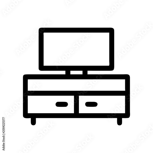 Illustration of a television on a cabinet on transparent background silhouette
