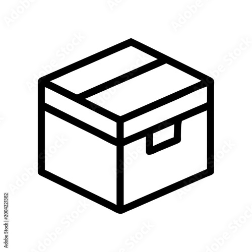 Isometric outline drawing of a closed box on transparent background silhouette