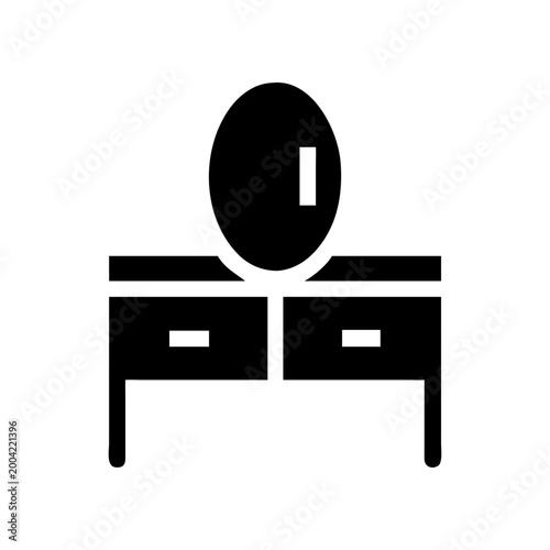 Dresser with mirror in black silhouette on transparent background