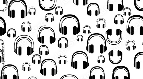 Headphones repeating pattern covering white background, no seamless