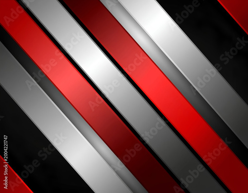 Diagonal metallic stripes in red black and silver abstract background.