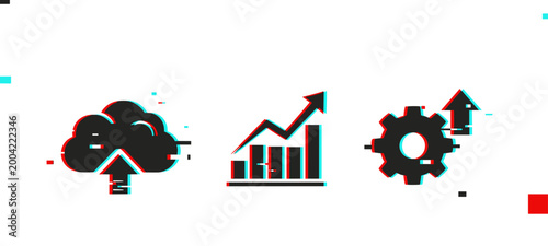 Digital data: cloud storage, growth analytics, and automation symbols