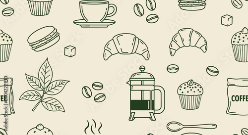 Fotografía Delicious Treats, Coffee and Pastries, Café Setting, Illustration, Warm Atmosphe