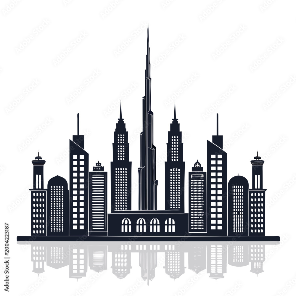 Obraz premium symmetrical modern skyscraper skyline silhouette vector illustration 