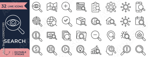 Search and Magnifying Glass Find Navigation UI Vector line Icons for Web Interface
