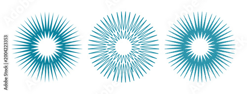 Set of 3 Blue Geometric Starburst Circular Abstract Vector Shapes