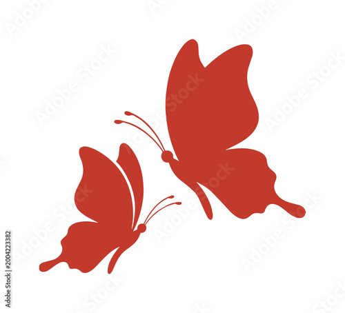 Two Red Butterfly Silhouettes Vector Illustration