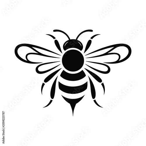 Stylized black and white illustration of a bee in flight