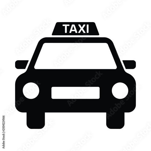 Simple black silhouette of a taxi cab with a rooftop sign