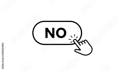 Clean "No" button vector design with a hand cursor clicking interaction, ideal for cancel actions, negative responses, and user interface design components.