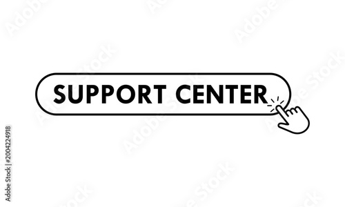 Professional "Support Center" button featuring a hand cursor interaction, designed for customer service portals, technical help interfaces, and assistance icons.