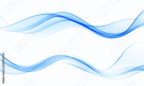 Set of two abstract blue transparent wave on light background