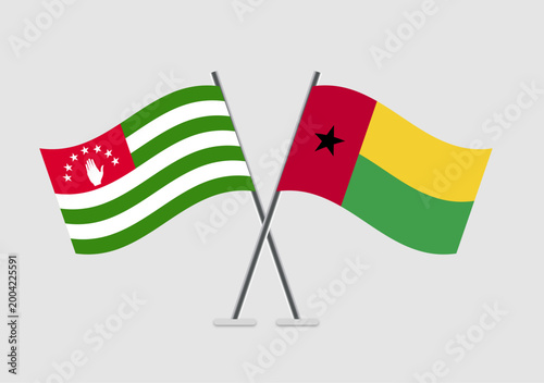 Abkhazia and Guinea-Bissau vector flags digital drawing in crossed style