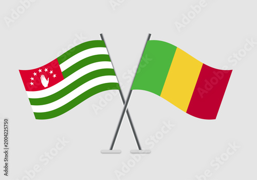 Abkhazia and Mali vector flags with curved waving graphics