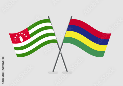 Abkhazia and Mauritius vector flags in crossed vector design layout