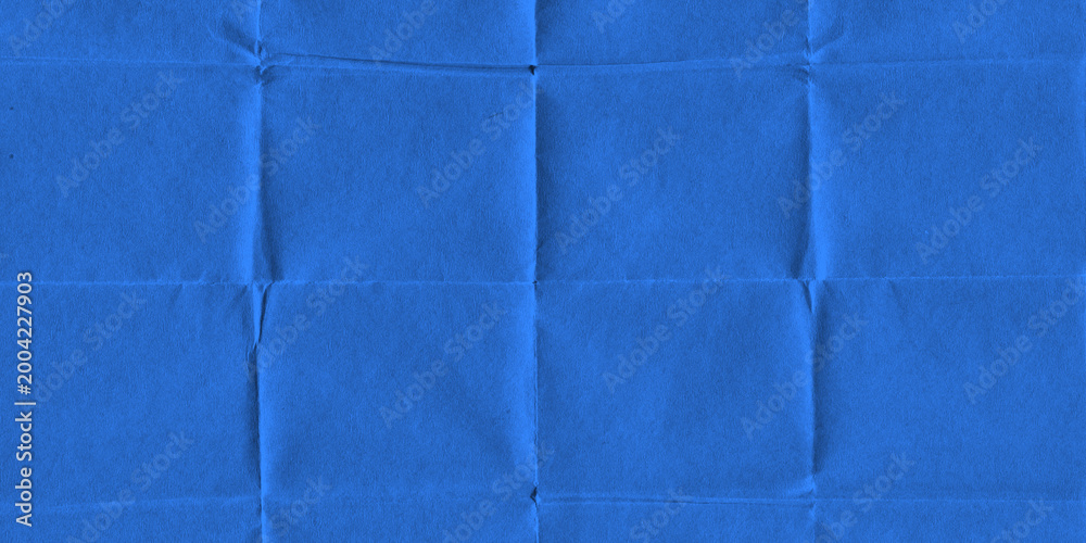 Fototapeta premium Blue Folded Paper Texture Background with Crease and Wrinkle. Scrapbook Craft Sheet with Cobalt Color and Vintage Style