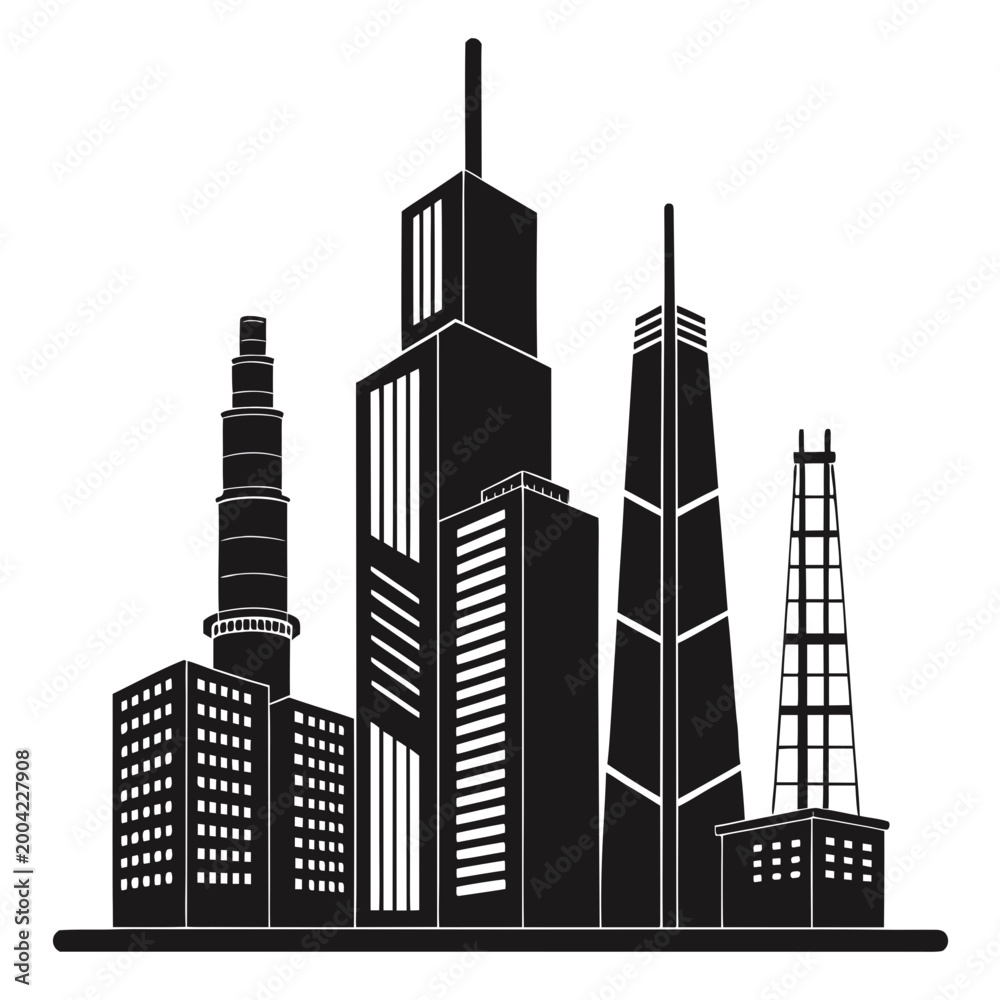 Fototapeta premium industrial style skyscraper skyline silhouette with functional architecture