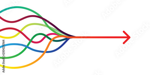 Colorful gradient merging arrows icon design. Vibrant color blend arrow merge icon. Vector illustration on transparent background.