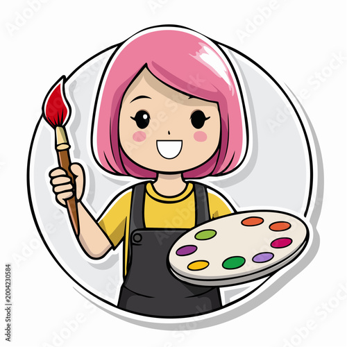 Cute Cartoon Artist Holding Paintbrush and Palette