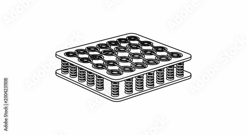 Canvas Print Isometric line drawing of a spring system, isolated on white