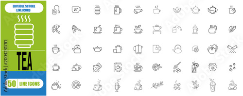 Tea Icons Set – Pixel Perfect Outline Collection | Editable Stroke Vector Illustration