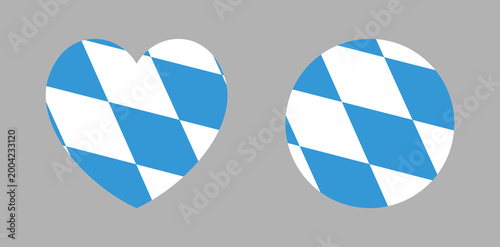 Bavaria flag circle, heart, icon, badge. Flag of the Free german State of Bavaria button, sticker, banner in round, heart shape.