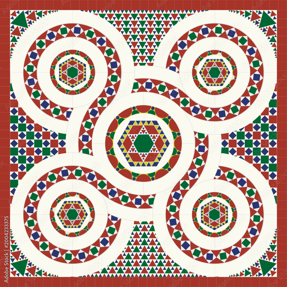 Fototapeta premium Detailed vector illustration of an ancient Romanesque mosaic design.