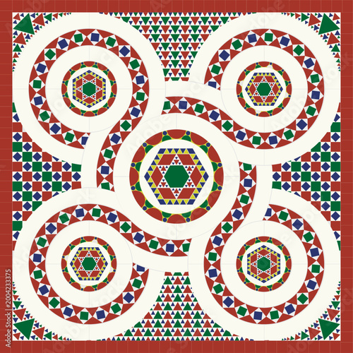 Detailed vector illustration of an ancient Romanesque mosaic design.