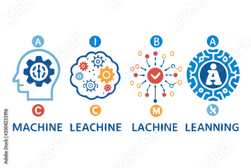 Artificial Intelligence AI Machine Learning Technology Icon Set Flat Vector Illustration Isolated Collection
