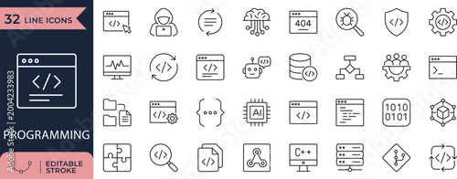 Programming and Software Development Coding line Icons for Web Design