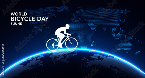 World Bicycle Day Illustration with Cyclist on Earth Globe