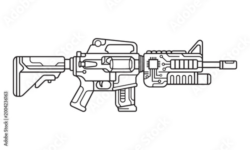 Priblack and white assault rifle schematic vector illustrationnt