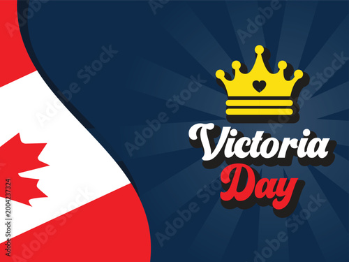 Victoria Day Canada Design with Crown and Maple Leaf for National Holiday Celebration Banner