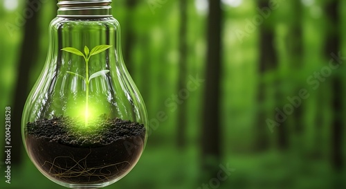 Green Plant Growing in Light Bulb for World Environment Day