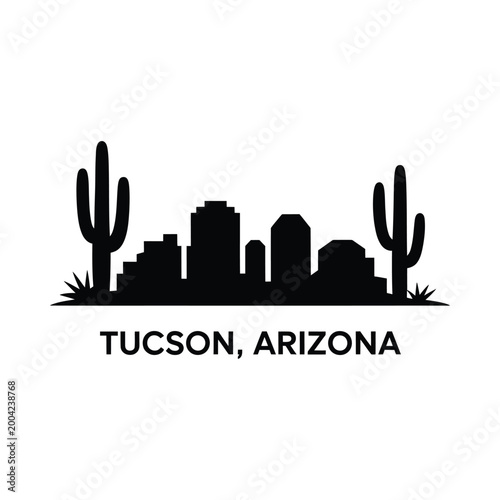 tucson arizona skyline silhouette with saguaro cacti