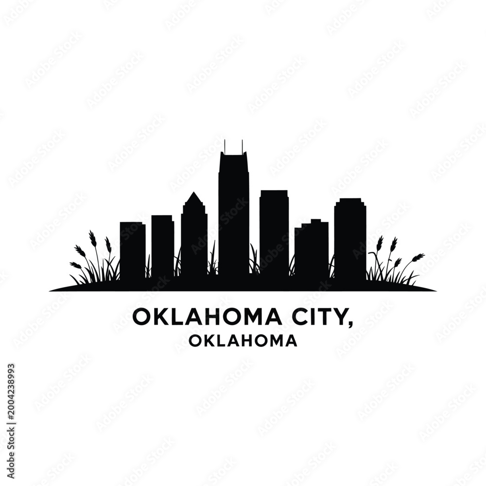 Fototapeta premium Oklahoma city skyline silhouette with grass black and white