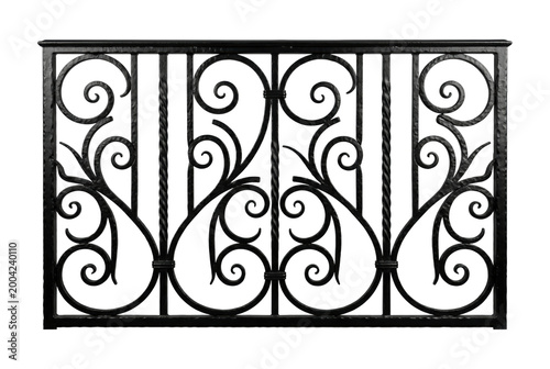 Foto Wrought iron fence section with scrollwork isolated