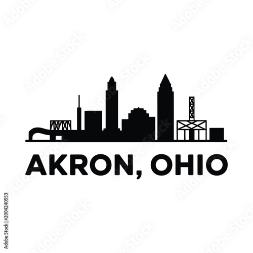 Akron Ohio Skyline Silhouette with City Name