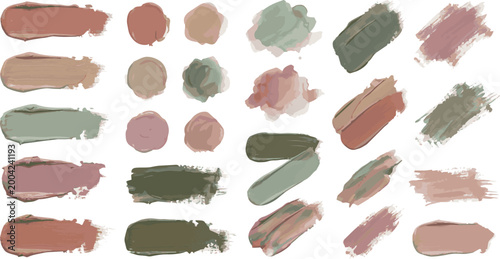 Muted Earth Tone Paint Swatches and Brush Strokes Set