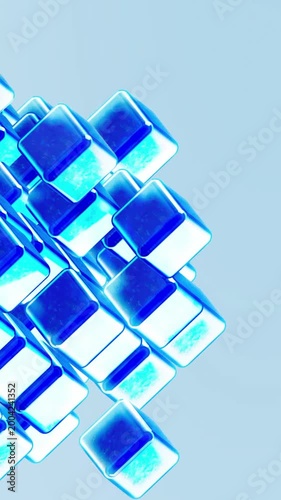 Aggregated blue glass blocks on a light background symbolizing organized data structures and collective intelligence for artificial intelligence