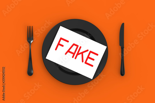 Fake Food Concept with Plate and Warning Label