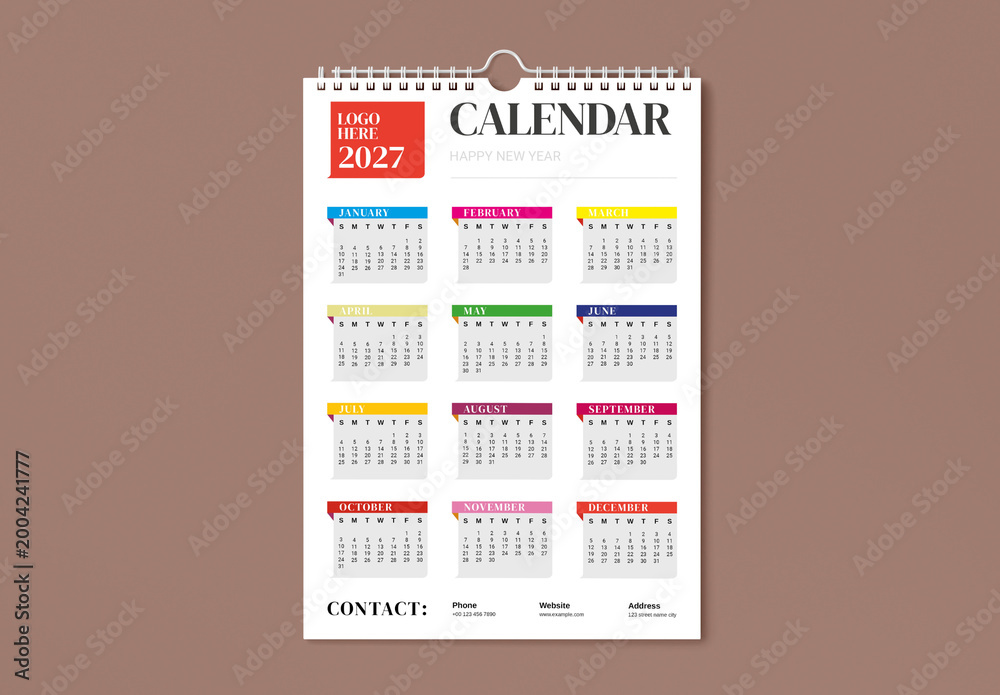 Calendar 2027 Layout Template Stock Template | Adobe Stock